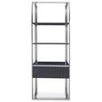 Genoa Shelving Unit - 1 Drawer - Open - Fluted Grey High Gloss and Metal