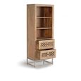 Hiram Tall Bookcase - Carved Mango Wood - 2 Drawer