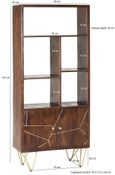 Kaza Dark Mango Wood Bookcase - Hairpin Legs with Gold Geometric Inlay