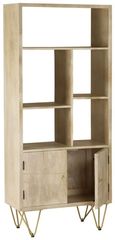 Kaza Light Mango Wood Bookcase - Hairpin Legs with Gold Geomatric Inlay