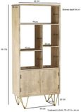 Kaza Light Mango Wood Bookcase - Hairpin Legs with Gold Geomatric Inlay