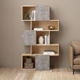 Maze Bookcase - Asymmetrical Design - 3 Sliding Door - Oak and Concrete