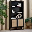Padstow Bookcase - Black and Rattan