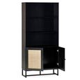 Padstow Bookcase - Black and Rattan