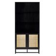 Padstow Bookcase - Black and Rattan