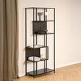 Seaford Shelving Unit - Tall - Slatted - Black Melamine and Metal