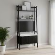 Soho Black Bookcase - 2 Door - Slatted - White Marble Top