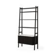Soho Black Bookcase - 2 Door - Slatted - White Marble Top