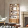 Soho Oak Bookcase - 2 Door - Slatted - White Marble Top