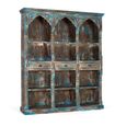 Sondrio Shelving Unit - Antique Blue - Carved Mango Wood - Large