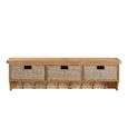 Janelle Wall Shelf - with Hooks and Baskets - Rustic Oak