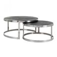 Blackbone Black Oak 2 Tier Round Coffee Tables with Silver Trim