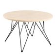 Prunus Coffee Table - Round - Beige Travertine Effect - with Black Hairpin Legs