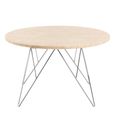 Prunus Coffee Table - Round - Beige Travertine Effect - with Chrome Hairpin Legs