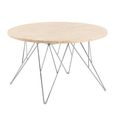 Prunus Coffee Table - Round - Beige Travertine Effect - with Chrome Hairpin Legs