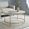 Buxton Coffee Table - Round - Pale Acacia Wood and Gold