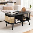 Noah Coffee Table - 110cm - Black and Rattan