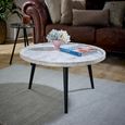 Opal Fluted Coffee Table - Round - White Marble Top - Mango Wood