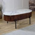 Opal Fluted Coffee Table - 2 Drawer - Oval - White Marble Top - Mango Wood