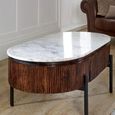 Opal Fluted Coffee Table - 2 Drawer - Oval - White Marble Top - Mango Wood