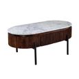 Opal Fluted Coffee Table - 2 Drawer - Oval - White Marble Top - Mango Wood