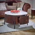 Opal Fluted Coffee Table - 1 Drawer - Round - White Marble Top - Mango Wood
