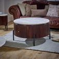Opal Fluted Coffee Table - 1 Drawer - Round - White Marble Top - Mango Wood