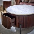 Opal Fluted Coffee Table - 1 Drawer - Round - White Marble Top - Mango Wood