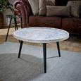 Opal Fluted Coffee Table - Round - White Marble Top - Mango Wood