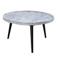 Opal Fluted Coffee Table - Round - White Marble Top - Mango Wood