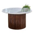 Opal Fluted Coffee Table - Round - Small - White Marble Top - Mango Wood
