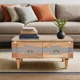 Wilton Coffee Table - 2 Drawer - Ribbed - Gold Trim - Acacia Wood