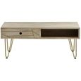 Coffee Table - 2 Drawer - Hairpin Legs - Gold Geometric Inlay - Light Mango Wood