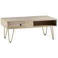 Coffee Table - 2 Drawer - Hairpin Legs - Gold Geometric Inlay - Light Mango Wood