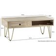 Coffee Table - 2 Drawer - Hairpin Legs - Gold Geometric Inlay - Light Mango Wood
