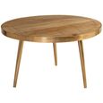 Coffee Table - Round - Gold Geometric Inlay - Light Mango Wood