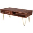 Coffee Table - 2 Drawer - Hairpin Legs - Gold Geometric Inlay - Dark Mango Wood