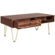 Coffee Table - 2 Drawer - Hairpin Legs - Gold Geometric Inlay - Dark Mango Wood
