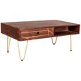 Coffee Table - 2 Drawer - Hairpin Legs - Gold Geometric Inlay - Dark Mango Wood
