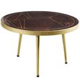 Coffee Table - Round - Gold Geometric Inlay - Dark Mango Wood