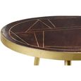 Coffee Table - Round - Gold Geometric Inlay - Dark Mango Wood