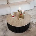 Hampton Travertine Beige Top Round Coffee Table with Black Fluted Base