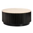 Hampton Travertine Beige Top Round Coffee Table with Black Fluted Base