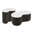 Mayfield White Marble Top 2 Tier Coffee Tables - Dark Wood Fluted Base