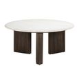 Mayfield White Marble Top Round Coffee Table - Dark Wood Fluted Base