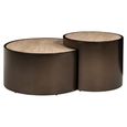 Ronson Coffee Table - Set of 2 - Round - Beige - Travertine and Metal