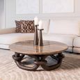 Chainey Coffee Table - Round - Ash Brown - Travertine and Mango Wood