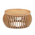 Austin Coffee Table - Round - Low - Slatted Drum Base - Natural - Mango Wood