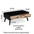 Boho Coffee Table - Low - 2 Drawer - Geometric Design - Natural and Black - Mango Wood