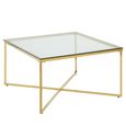 Allure Coffee Table - Square - Clear Glass - Gold Cross Base